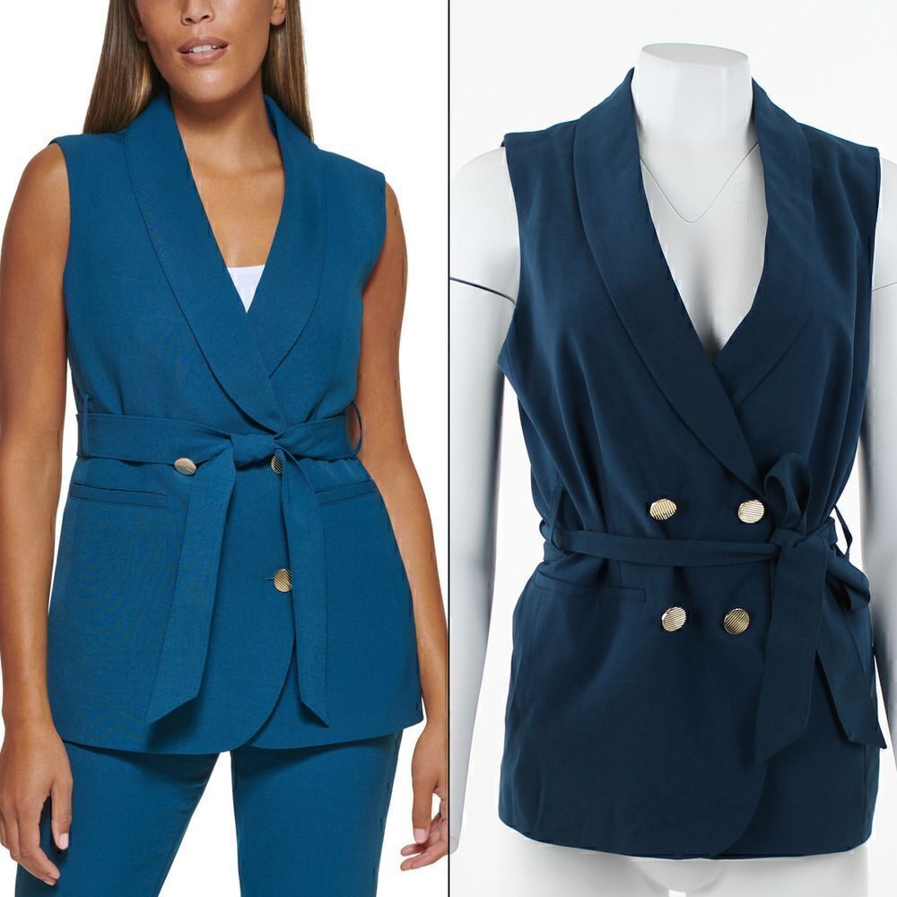 DKNY Shawl-Collar Belted Vest Dark Topaz